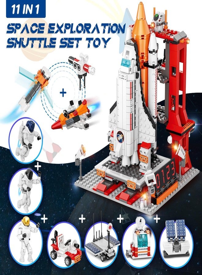 EXCOUP Space Exploration Shuttle Toys, 12-in-1 STEM Aerospace Building Kit Toy, Rocket Building Kit Toy with Launcher, Astronauts, Airplane Rocket, Gift for 6 7 8 9 10 11 12+ Years Old, 855 Pcs - Image 5